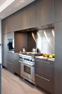 Sleek modern kitchen with flat-panel cabinets and integrated appliances