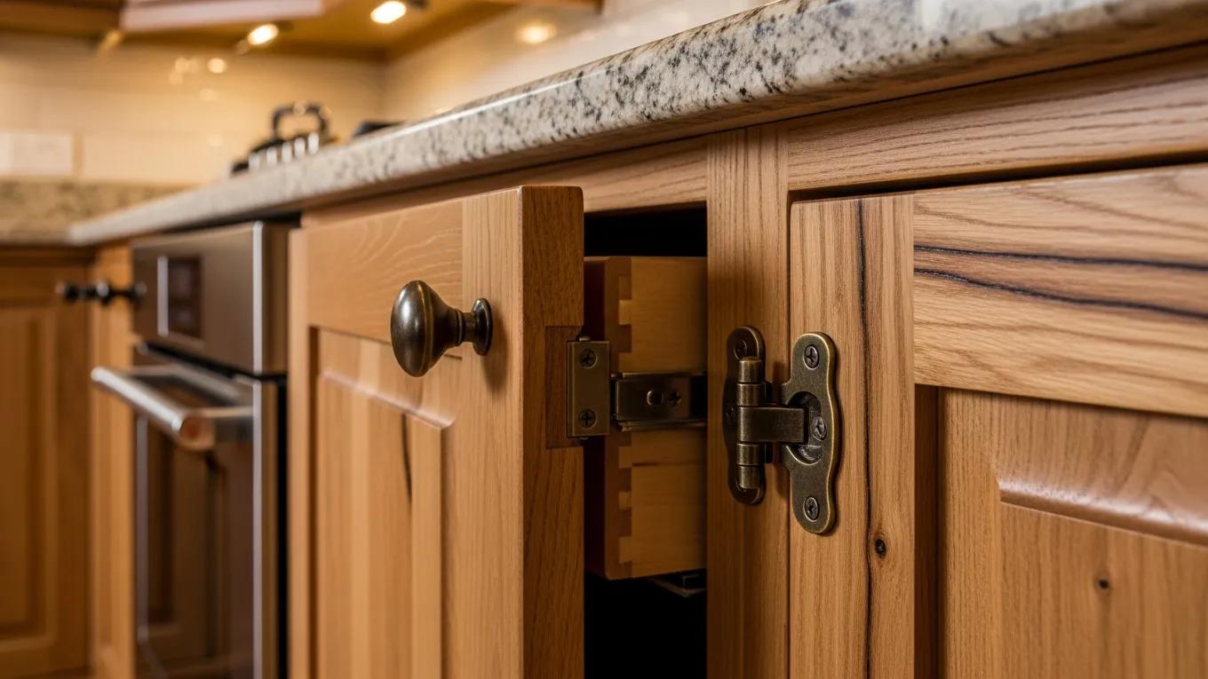 Close-up of solid wood cabinets highlighting durability and craftsmanship