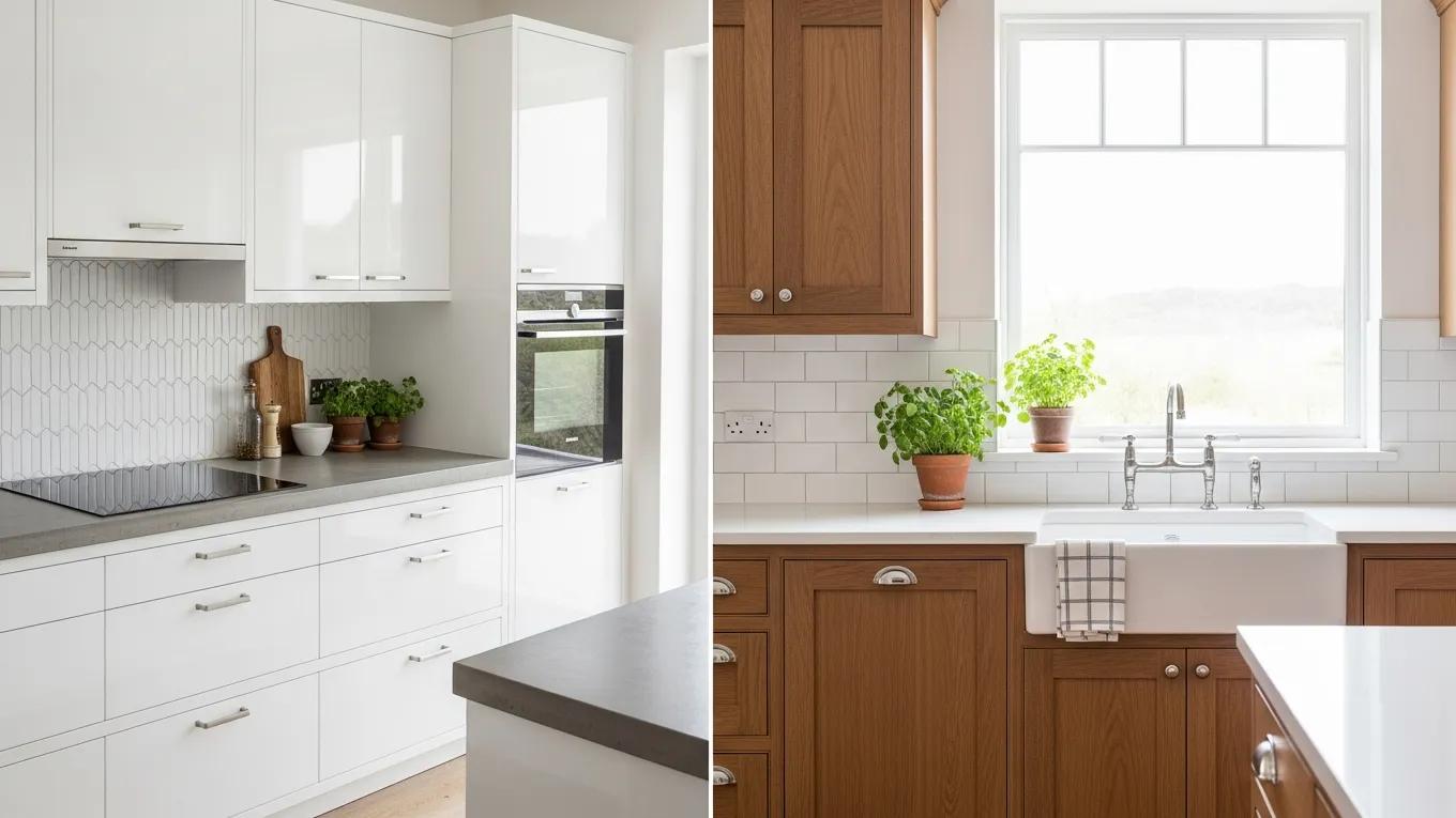 Comparison of contemporary and shaker kitchen cabinet designs