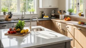 Custom kitchen countertops in Barrie featuring quartz, granite, and laminate materials
