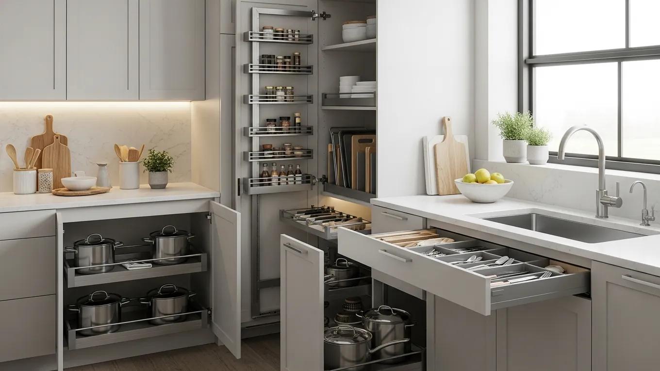 Innovative kitchen storage solutions with pull-out shelves and vertical storage