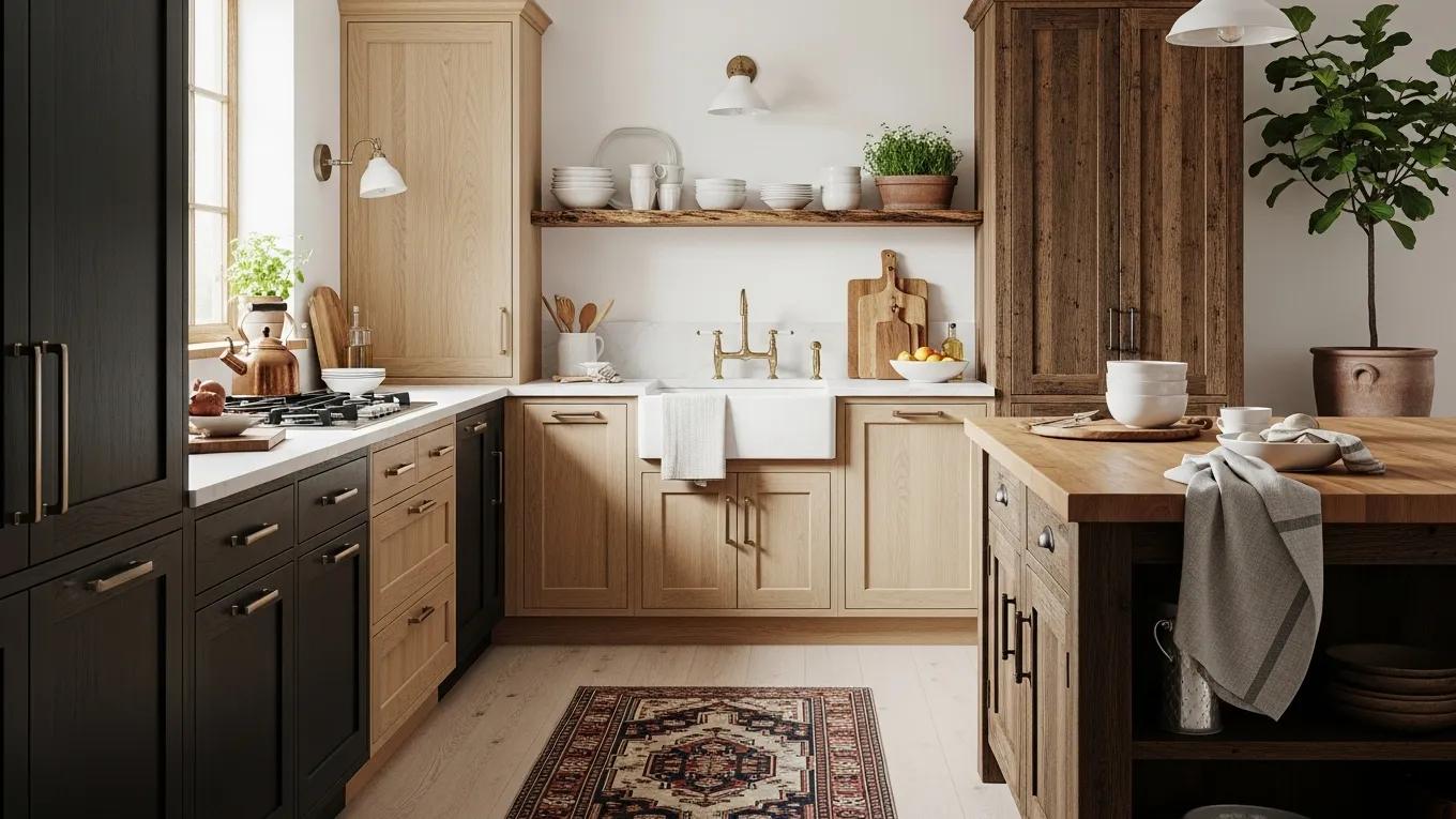 Stylish kitchen with solid wood cabinets showcasing aesthetic versatility