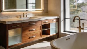 Custom bathroom vanity with elegant finishes in a modern bathroom setting
