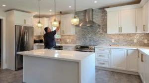 Accurate wall, ceiling, and clearance measurements are essential for a properly fitted cabinet installation.; Measuring