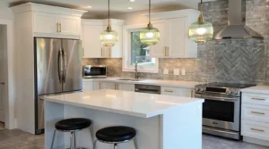 Professional installation includes removal of old cabinets, wall preparation, and secure fitting of new units