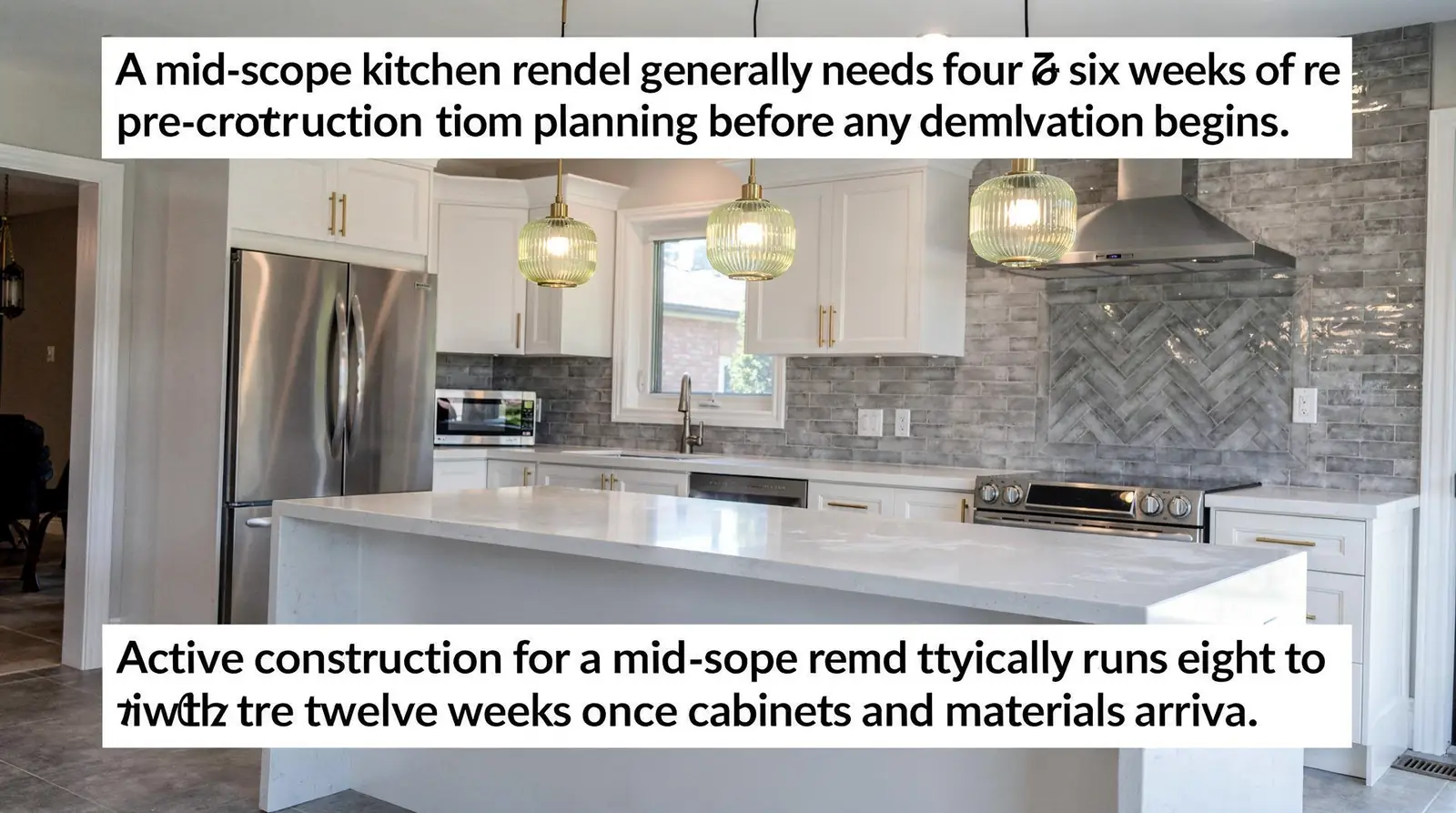 A mid-scope kitchen remodel generally needs four to six weeks of pre-construction planning before any